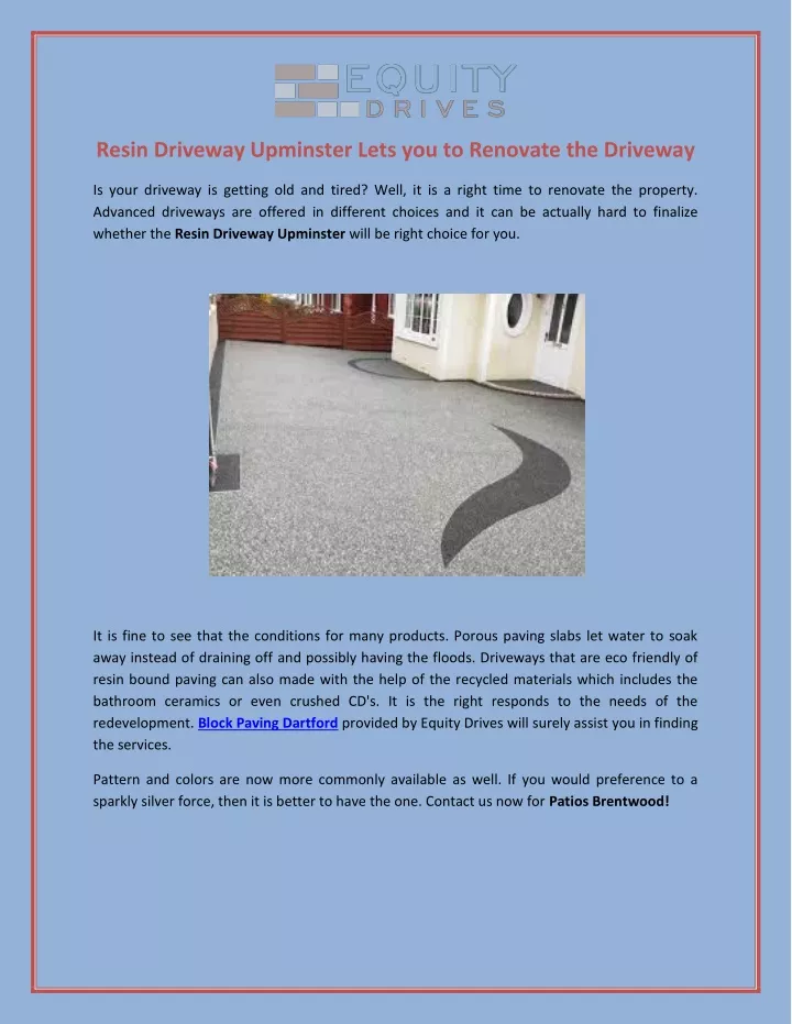 resin driveway upminster lets you to renovate