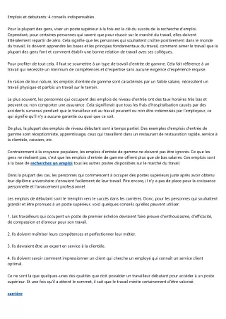 emplois et debutants 4 conseils indispensables