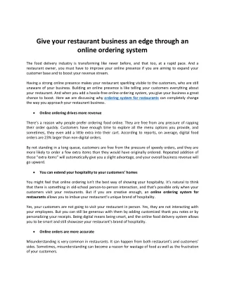 Give your restaurant business an edge through an online ordering system