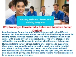 Why Nursing is Considered a Noble and Lucrative Career Option?