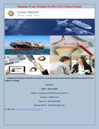 shipping from vietnam to the usa china freight