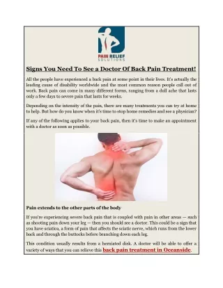 Signs You Need To See a Doctor Of Back Pain Treatment!