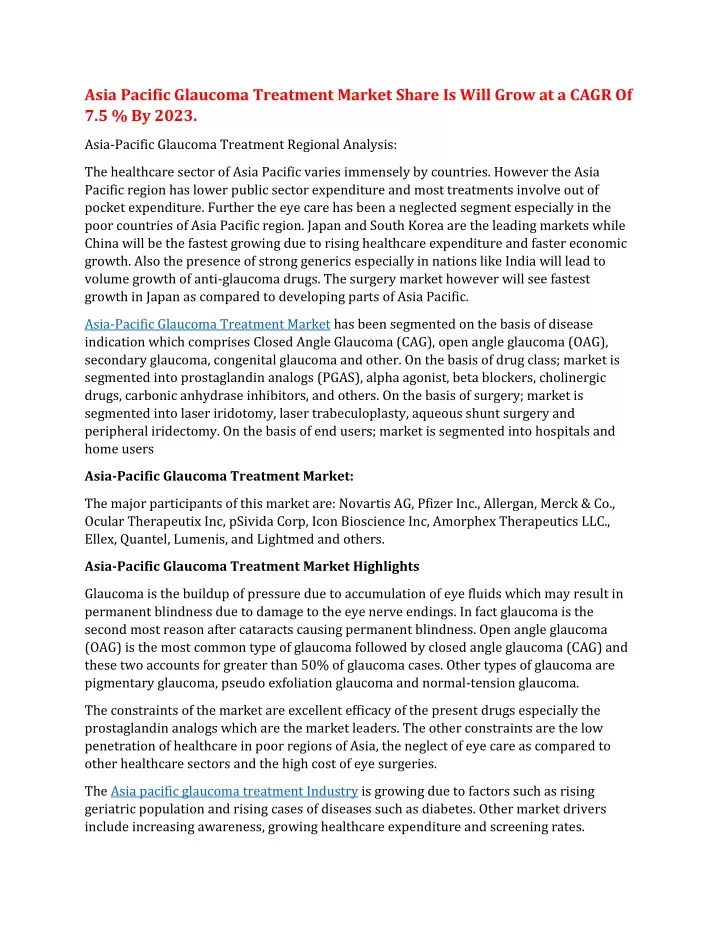 asia pacific glaucoma treatment market share