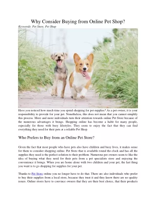 why consider buying from online pet shop keywords