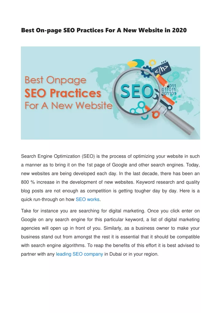 best on page seo practices for a new website