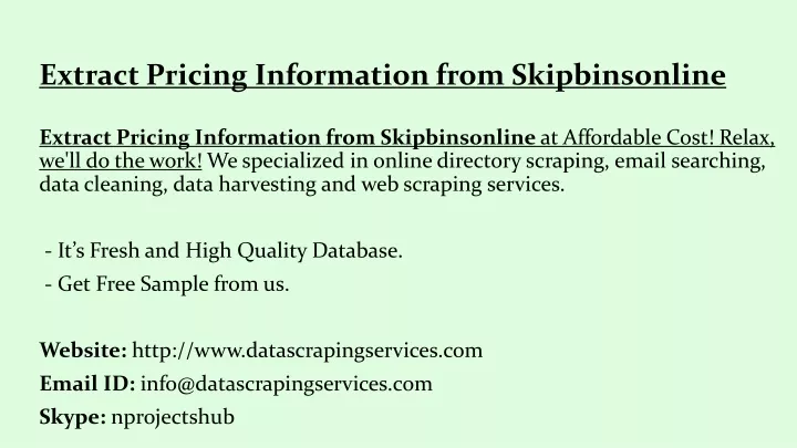 extract pricing information from skipbinsonline
