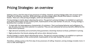 Pricing Strategies-  An Overview
