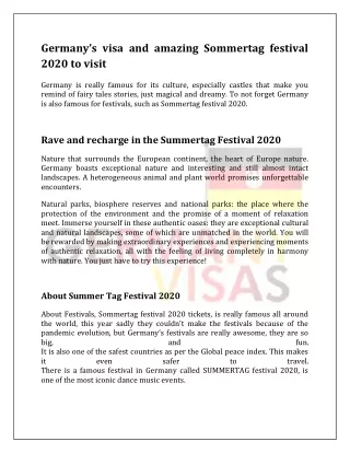 Germany’s visa and amazing Sommertag festival 2020 to visit