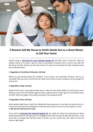 5 Reasons Sell My House to Smith Stands Out as a Great Means to Sell Your Home