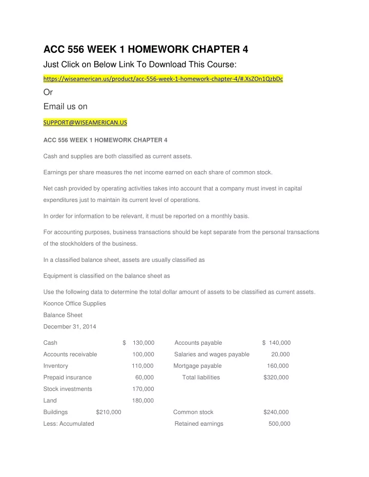 acc 556 week 1 homework chapter 4 just click