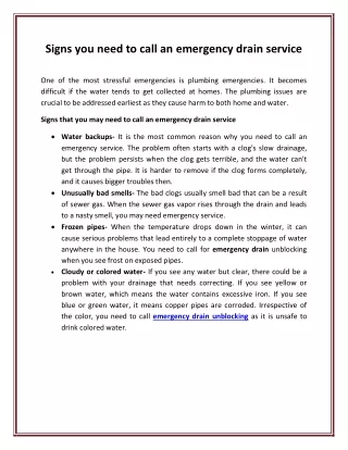 signs you need to call an emergency drain service