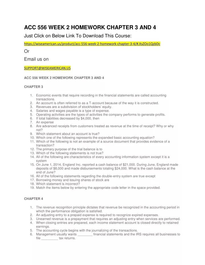 acc 556 week 2 homework chapter 3 and 4 just