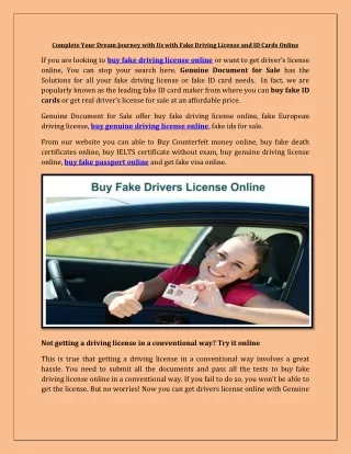 Complete Your Dream Journey with Us with Fake Driving License and ID Cards Online
