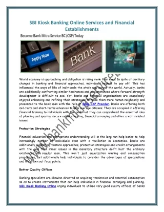 SBI Kiosk Banking Online Services and Financial Establishments