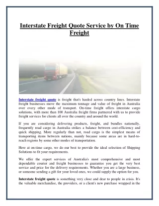 interstate freight quote service by on time