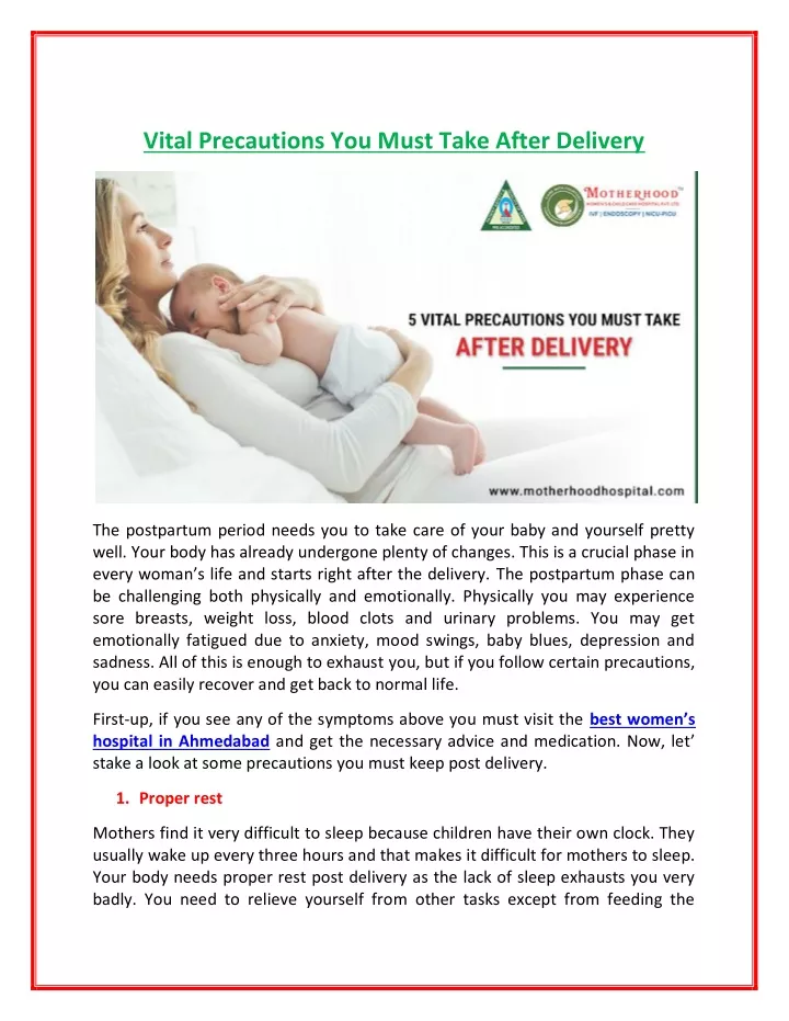 vital precautions you must take after delivery