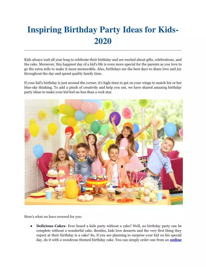 inspiring birthday party ideas for kids 2020
