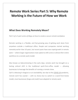 remote work series part 5 why remote working