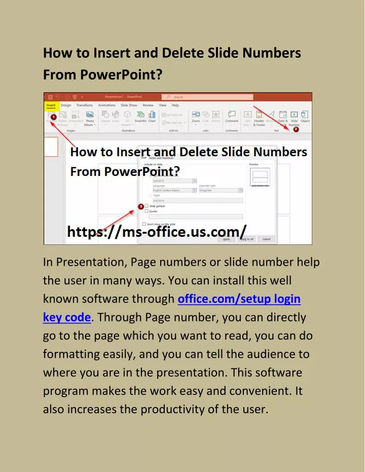 how to insert and delete slide numbers from