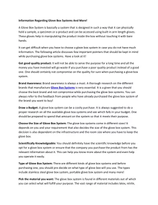 information regarding glove box systems and more