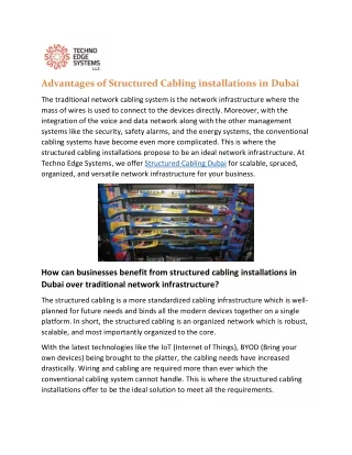 advantages of structured cabling installations