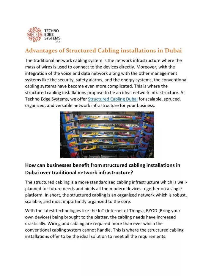 advantages of structured cabling installations