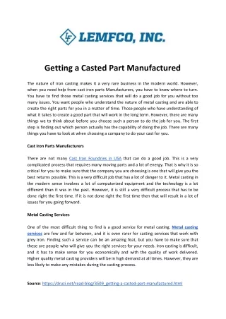 getting a casted part manufactured