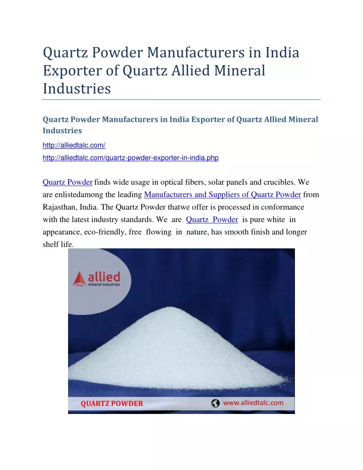quartz powder manufacturers in india exporter