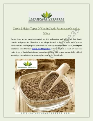 Check 2 Major Types Of Cumin Seeds Ratanpara Overseas Offers