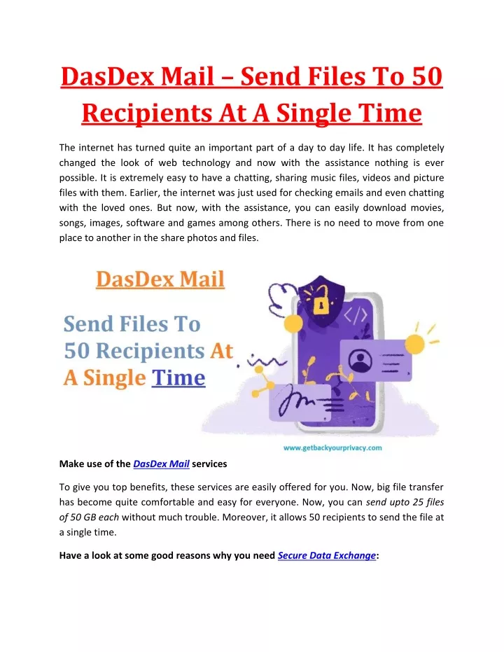 dasdex mail send files to 50 recipients