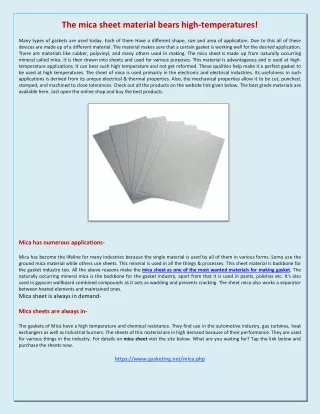 the mica sheet material bears high temperatures