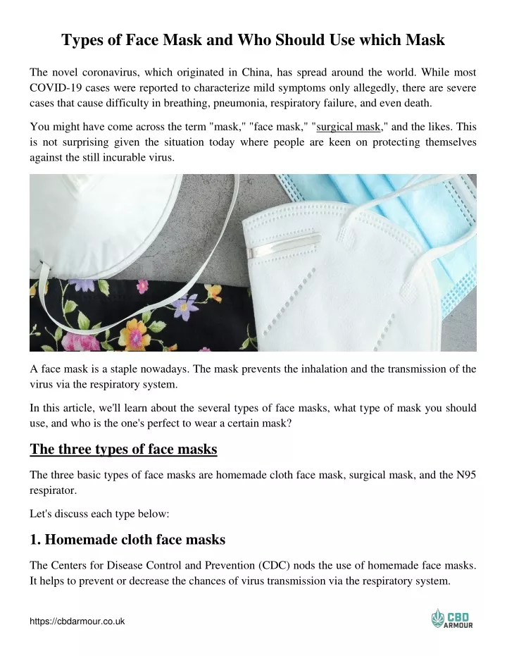 types of face mask and who should use which mask