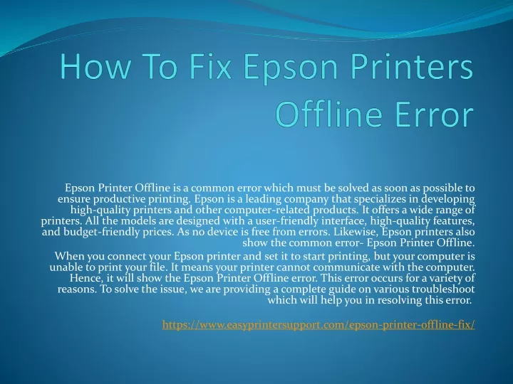 how to fix epson printers offline error