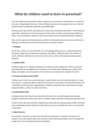 what do children need to learn in preschool