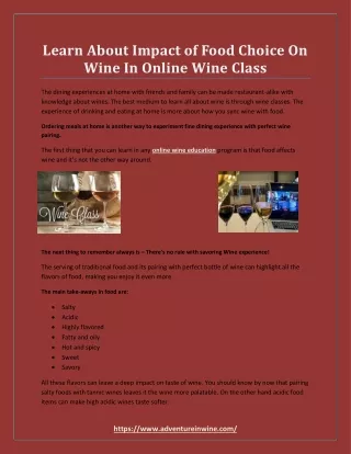 Learn About Impact of Food Choice on Wine in Online Wine Class