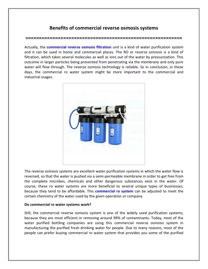 benefits of commercial reverse osmosis systems