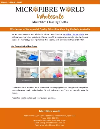 Wholesaler of Commercial Quality Microfibre Cleaning Cloths in Australia