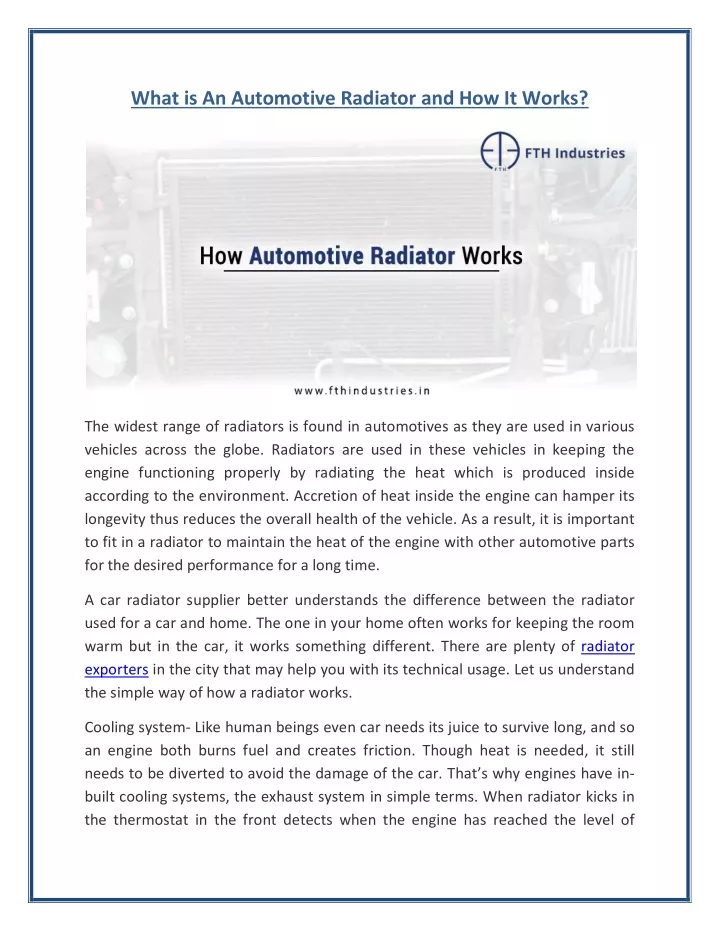 what is an automotive radiator and how it works