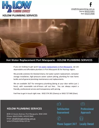 Hot Water Replacement Port Macquarie - H2LOW PLUMBING SERVICES