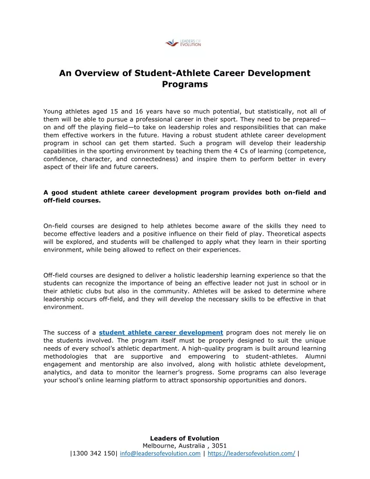 an overview of student athlete career development