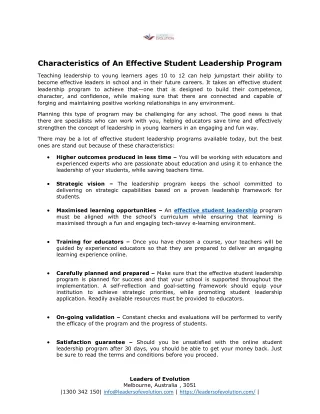 Characteristics of An Effective Student Leadership Program