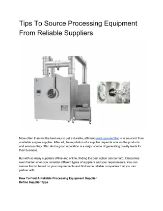 Tips To Source Processing Equipment From Reliable Suppliers