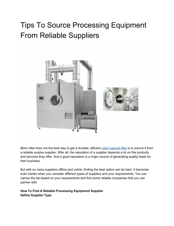 tips to source processing equipment from reliable