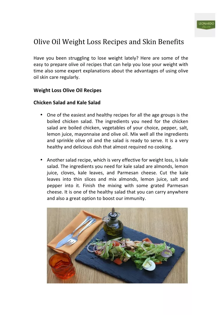olive oil weight loss recipes and skin benefits