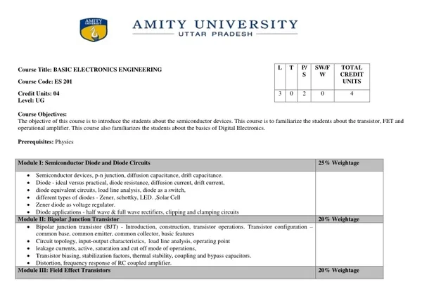 course title basic electronics engineering