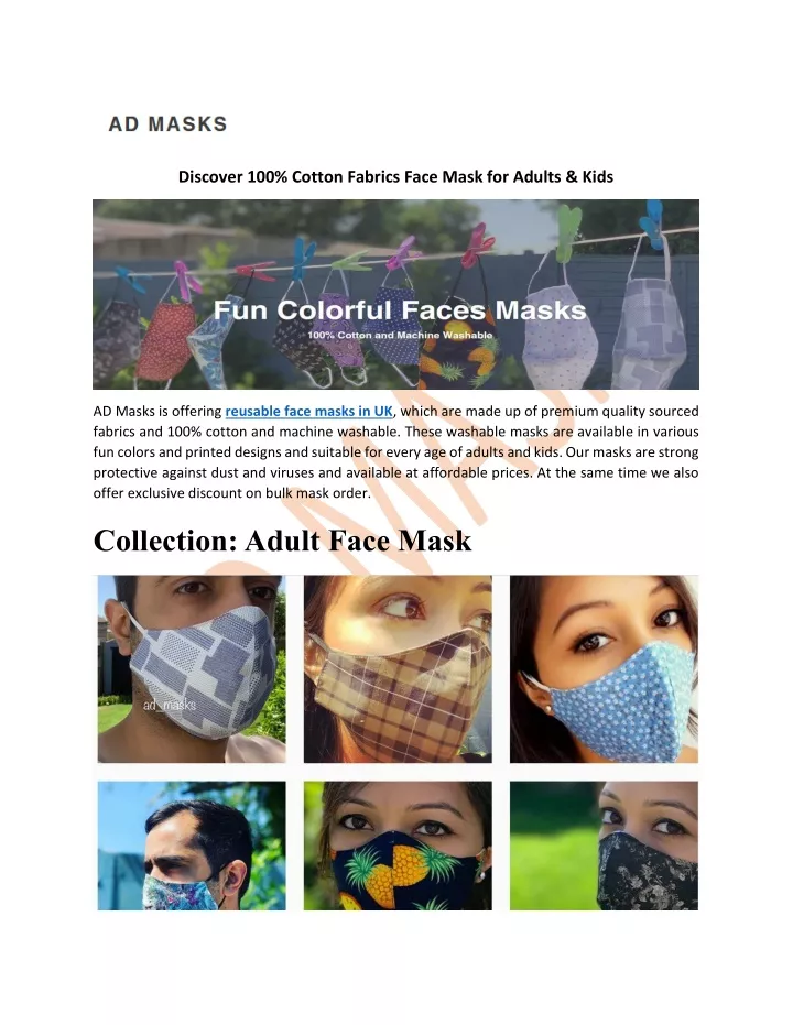 discover 100 cotton fabrics face mask for adults
