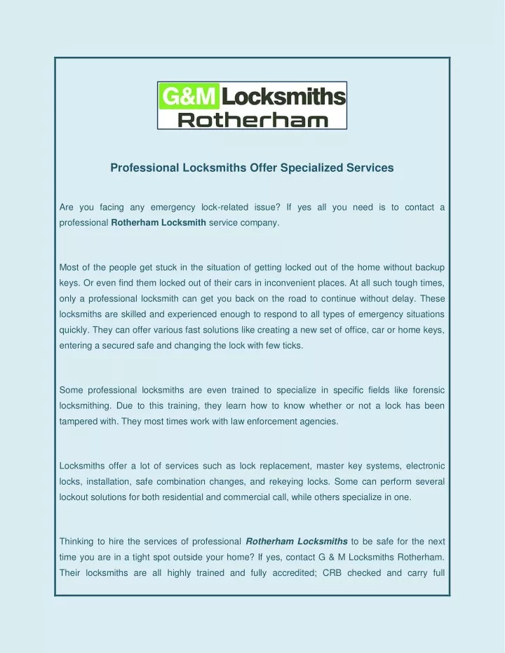 professional locksmiths offer specialized services