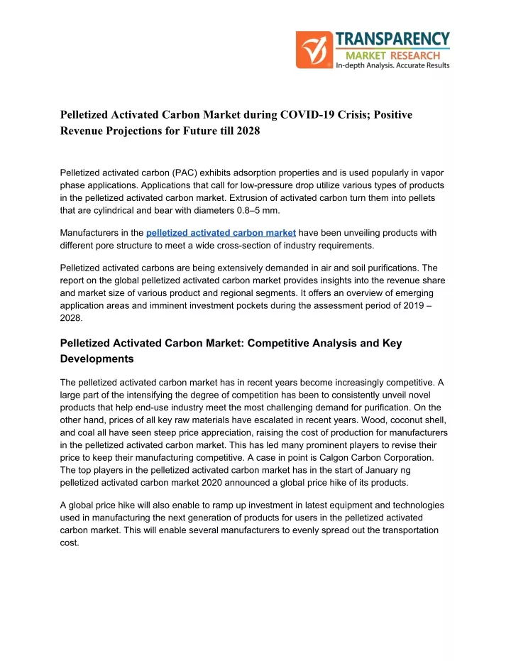 pelletized activated carbon market during covid
