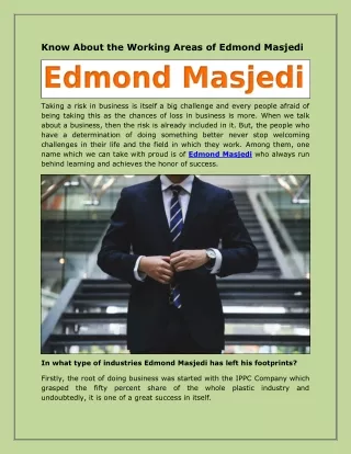 Know About the Working Areas of Edmond Masjedi