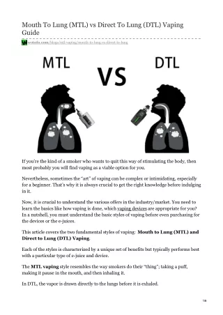 Mouth To Lung (MTL) Vs Direct To Lung (DTL) Vaping Guide